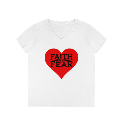 Ladies' V-Neck T-Shirt Slim Fit - Faith over Fear