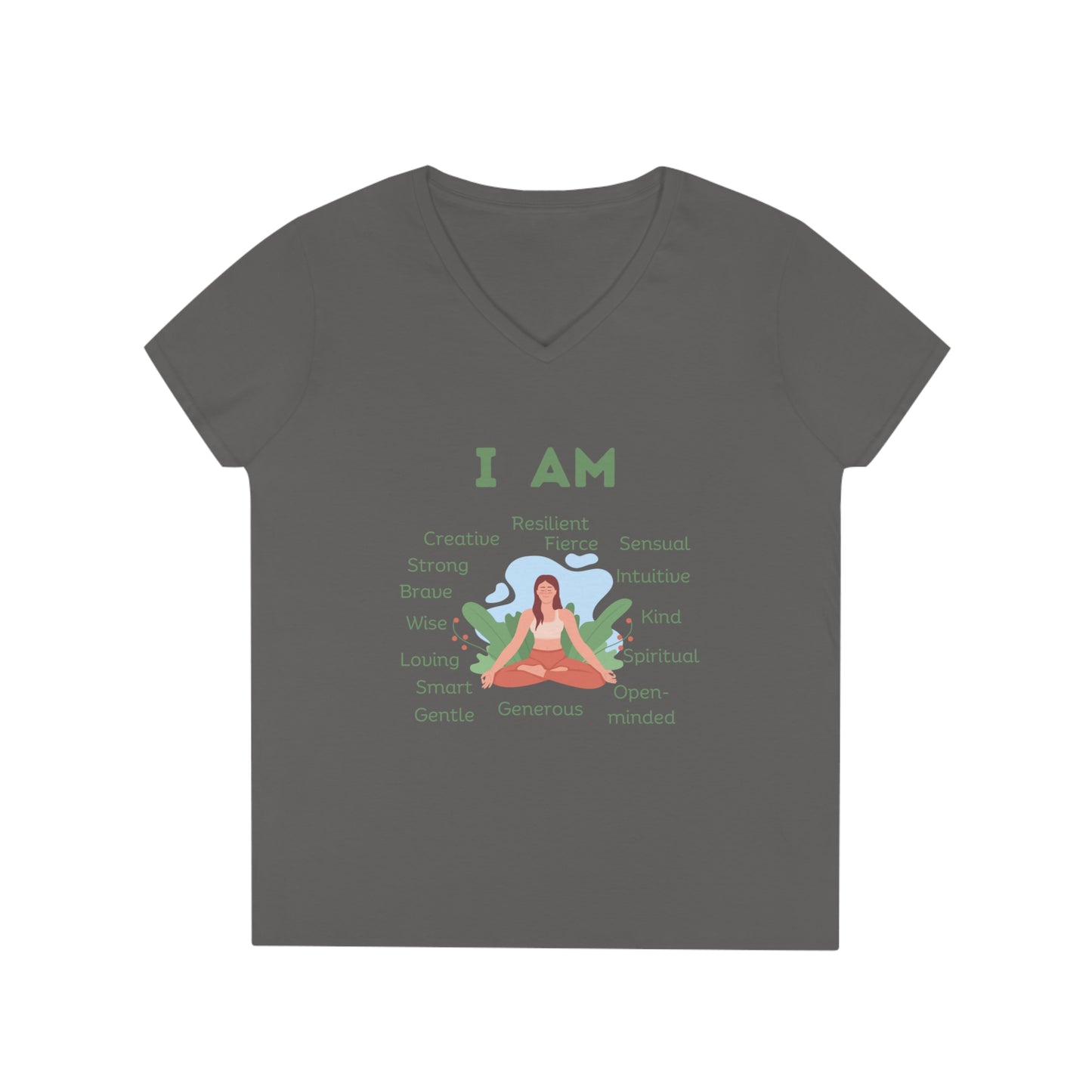 Ladies' V-Neck T-Shirt Slim Fit - I Am (blue/green)