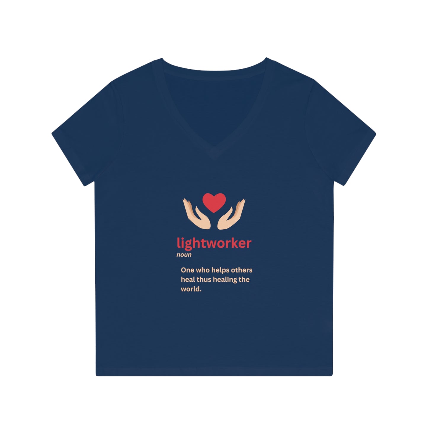 Women's Eco-friendly V-Neck T-Shirt - lightworker heart in hands