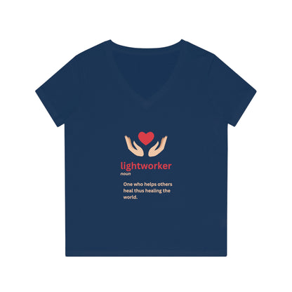 Women's Eco-friendly V-Neck T-Shirt - lightworker heart in hands