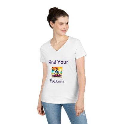 Ladies' V-Neck T-Shirt Slim Fit - Anime Woman Meditating