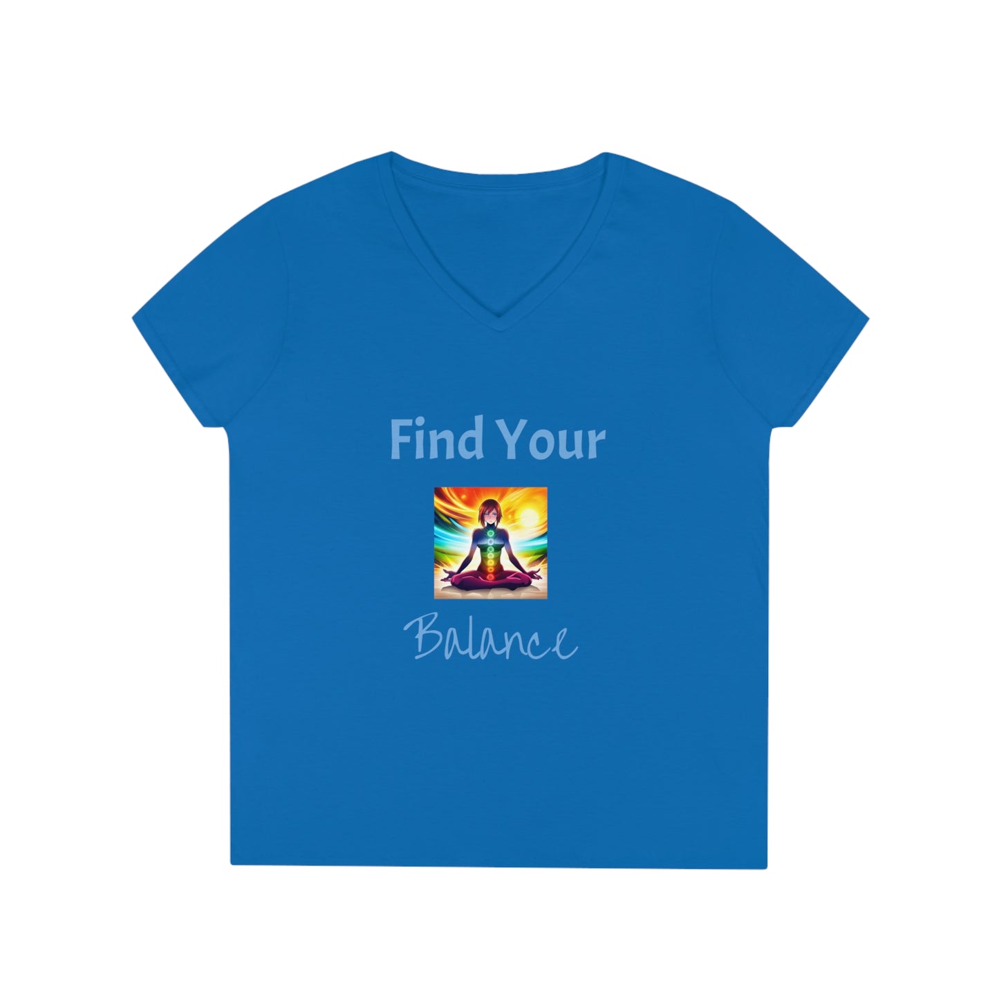 Ladies' V-Neck T-Shirt Slim Fit - Anime Woman Meditating