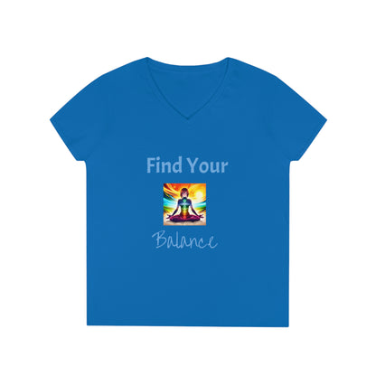 Ladies' V-Neck T-Shirt Slim Fit - Anime Woman Meditating