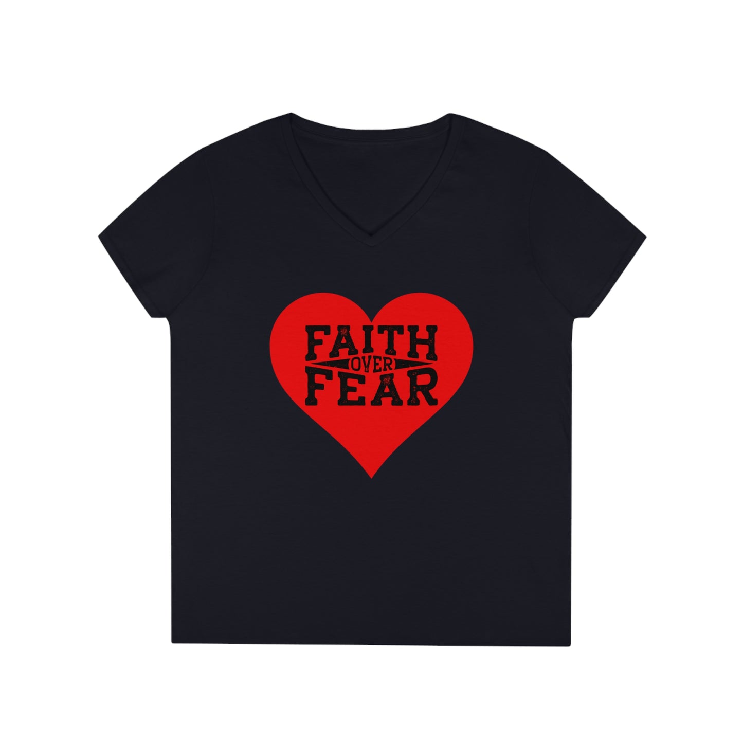 Ladies' V-Neck T-Shirt Slim Fit - Faith over Fear