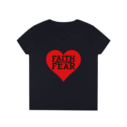 Ladies' V-Neck T-Shirt Slim Fit - Faith over Fear