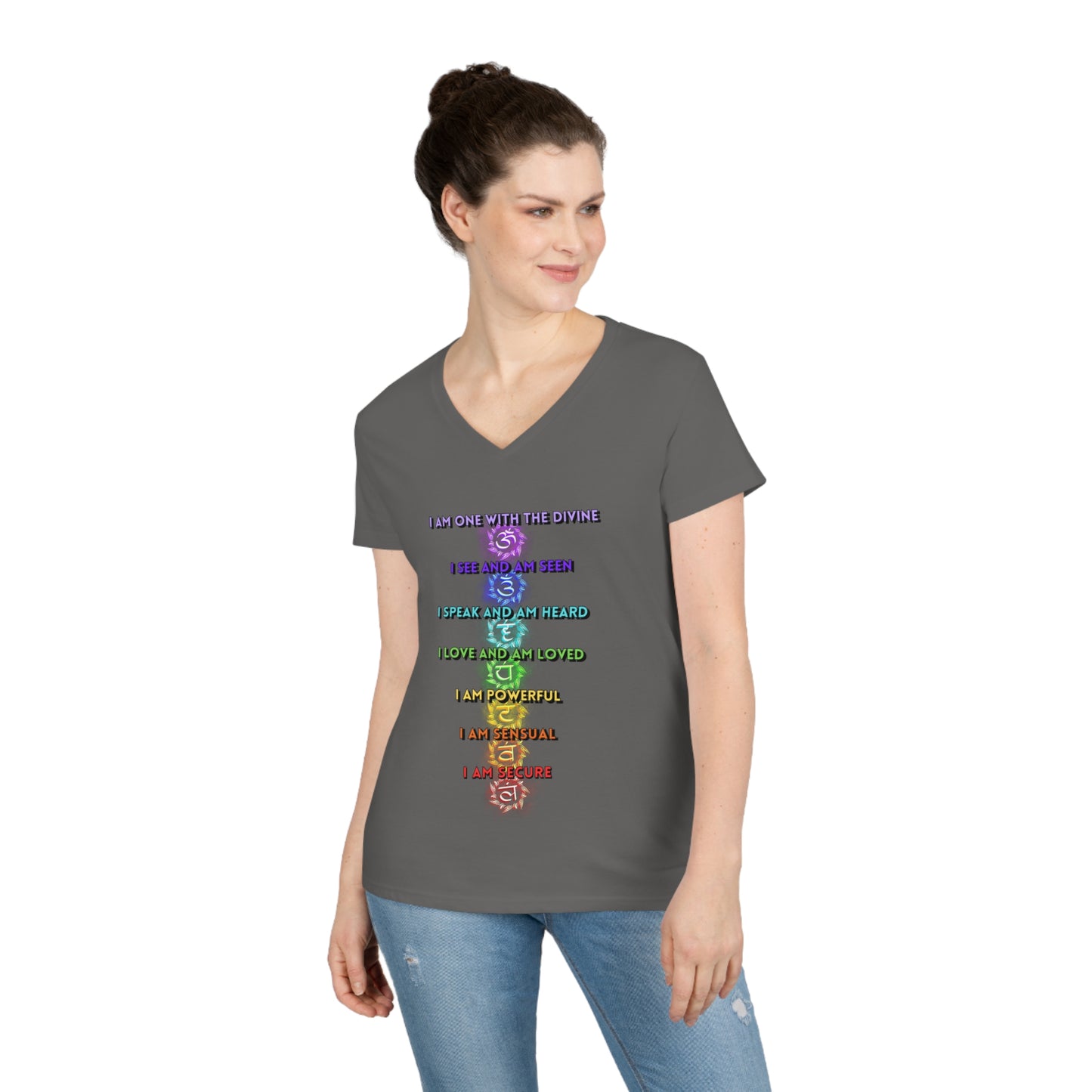 Ladies' V-Neck T-Shirt Slim Fit - I am One with the Divine
