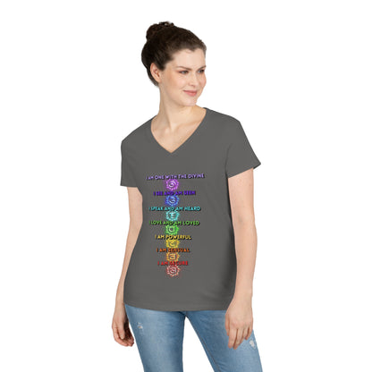 Ladies' V-Neck T-Shirt Slim Fit - I am One with the Divine