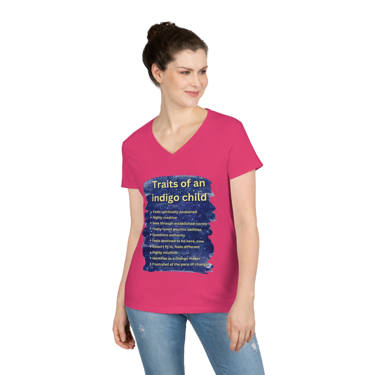 Ladies' V-Neck T-Shirt Slim Fit - Traits of an Indigo Child