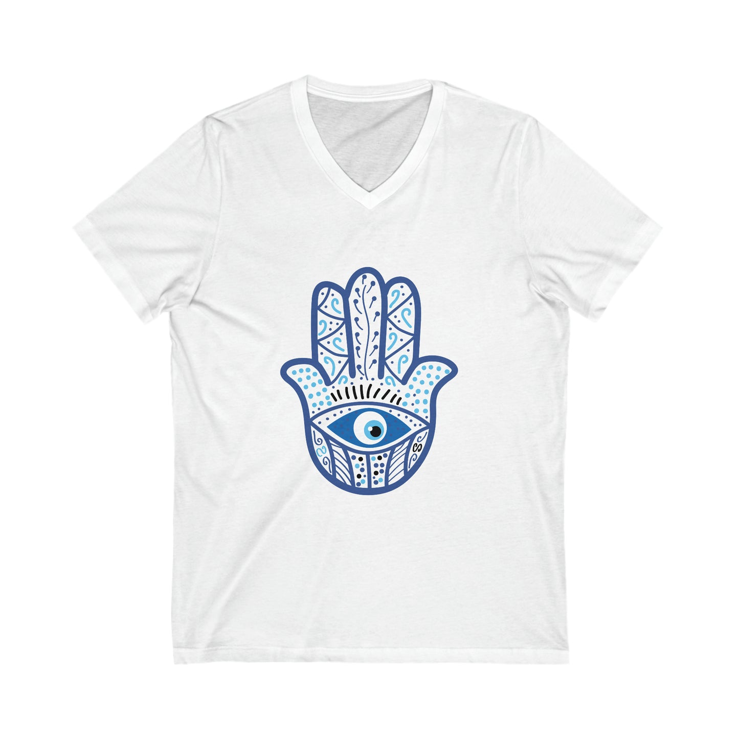 Hamsa Ancient Symbol of Healing and Protection Unisex Jersey Short Sleeve V-Neck Tee