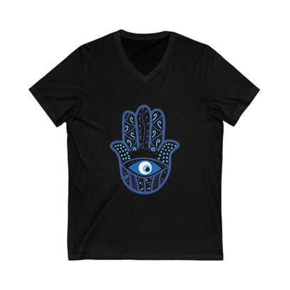 Hamsa Ancient Symbol of Healing and Protection Unisex Jersey Short Sleeve V-Neck Tee