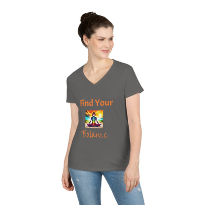Ladies' V-Neck T-Shirt Slim Fit - Anime Woman Meditating