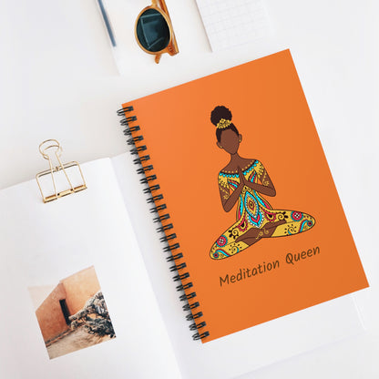 Spiral Notebook - Ruled Line - African American Meditation Queen - orange