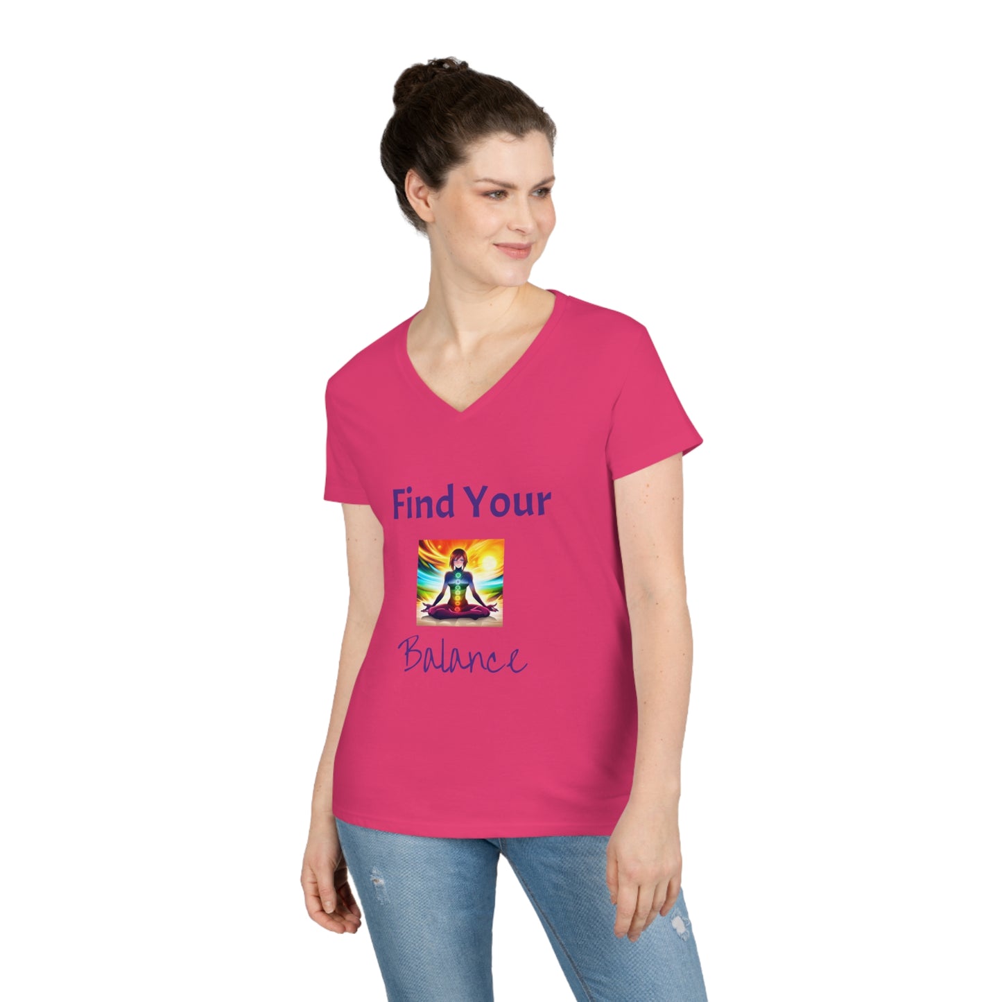 Ladies' V-Neck T-Shirt Slim Fit - Anime Woman Meditating