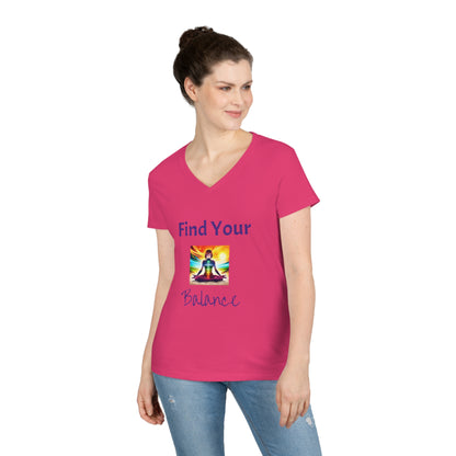 Ladies' V-Neck T-Shirt Slim Fit - Anime Woman Meditating
