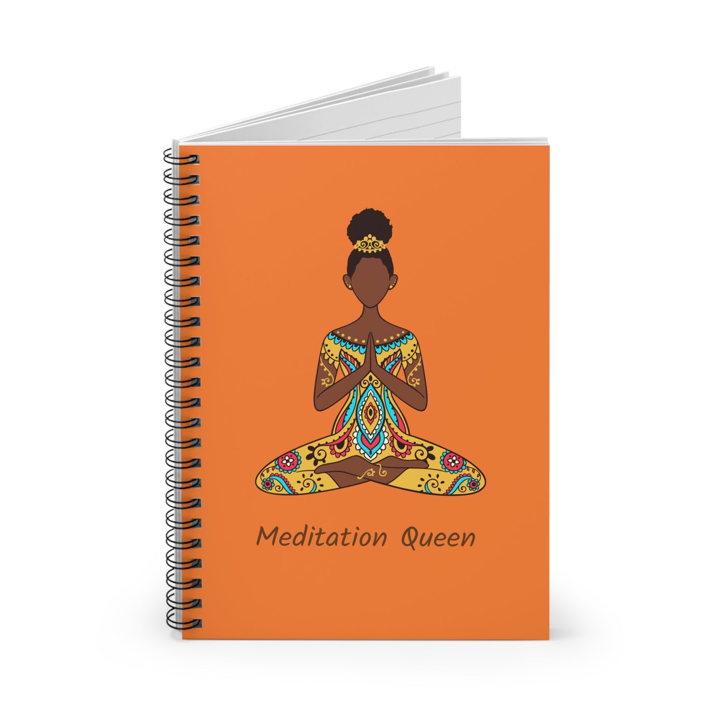 Spiral Notebook - Ruled Line - African American Meditation Queen - orange