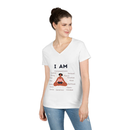Ladies' V-Neck T-Shirt Slim Fit - I Am woman (brown)