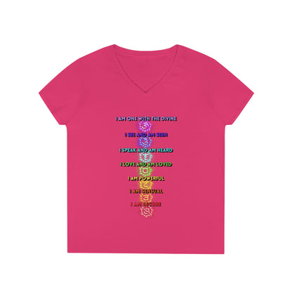 Ladies' V-Neck T-Shirt Slim Fit - I am One with the Divine