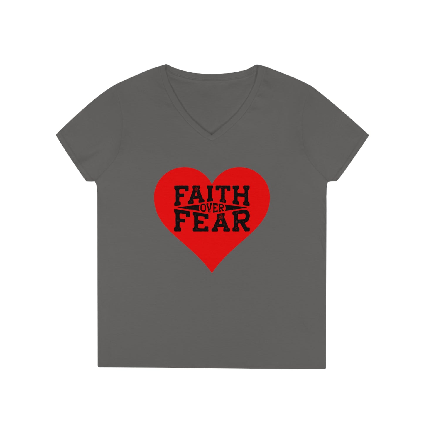 Ladies' V-Neck T-Shirt Slim Fit - Faith over Fear